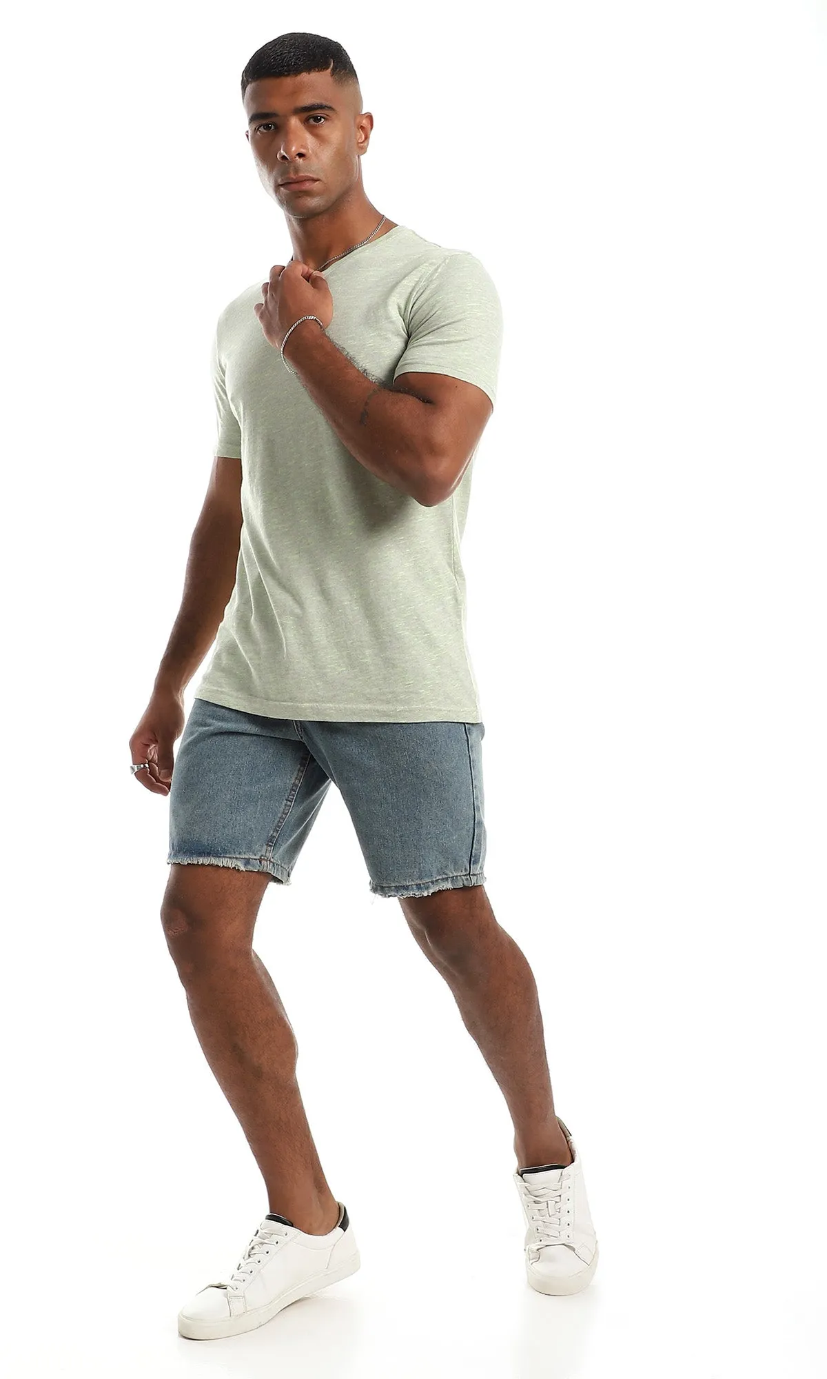 97925 Heather Mint Cotton V Neck T-Shirt