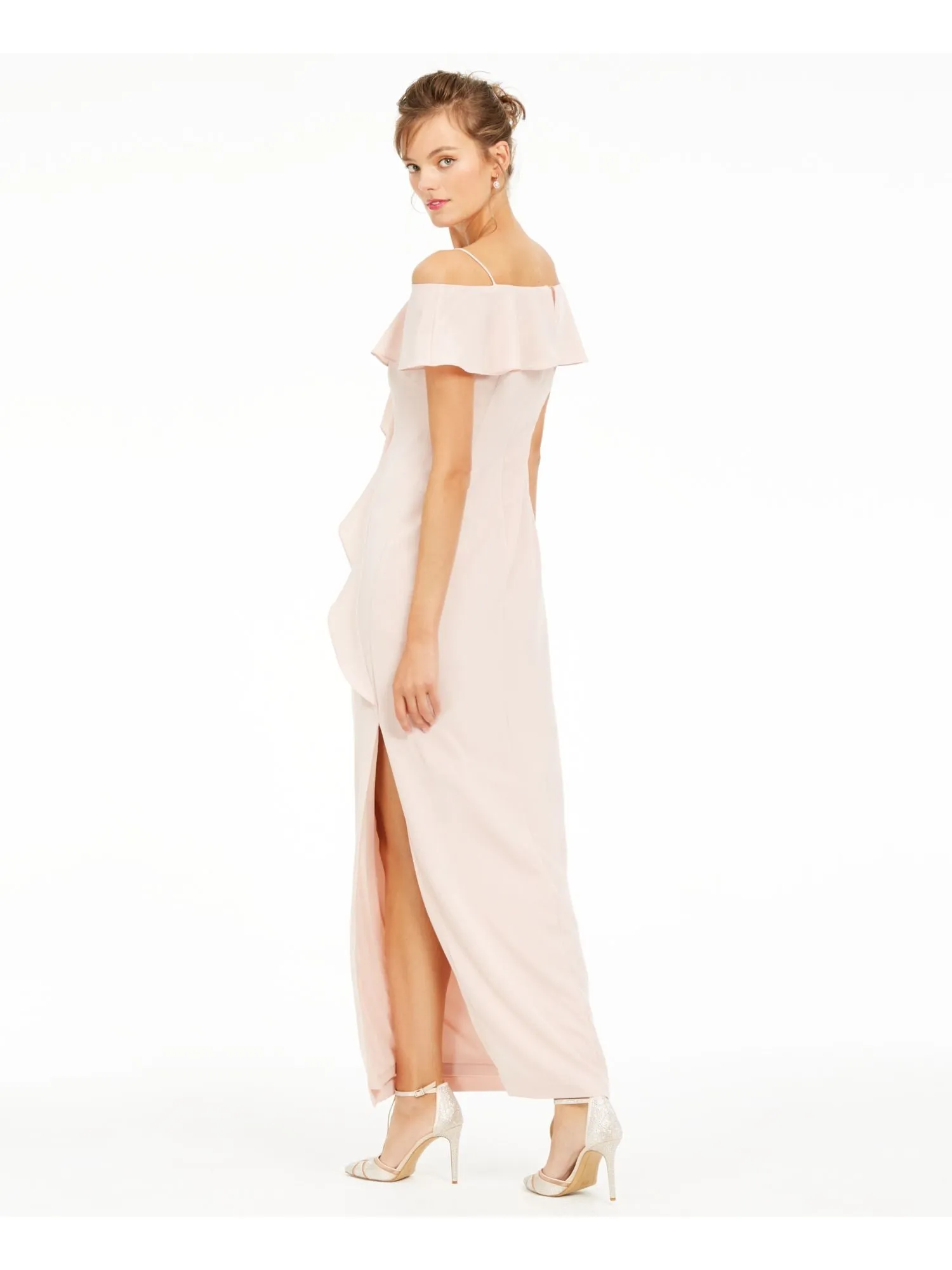 ADRIANNA PAPELL Womens Cold Shoulder Flutter Sleeve Scoop Neck Maxi Evening Gown Dress