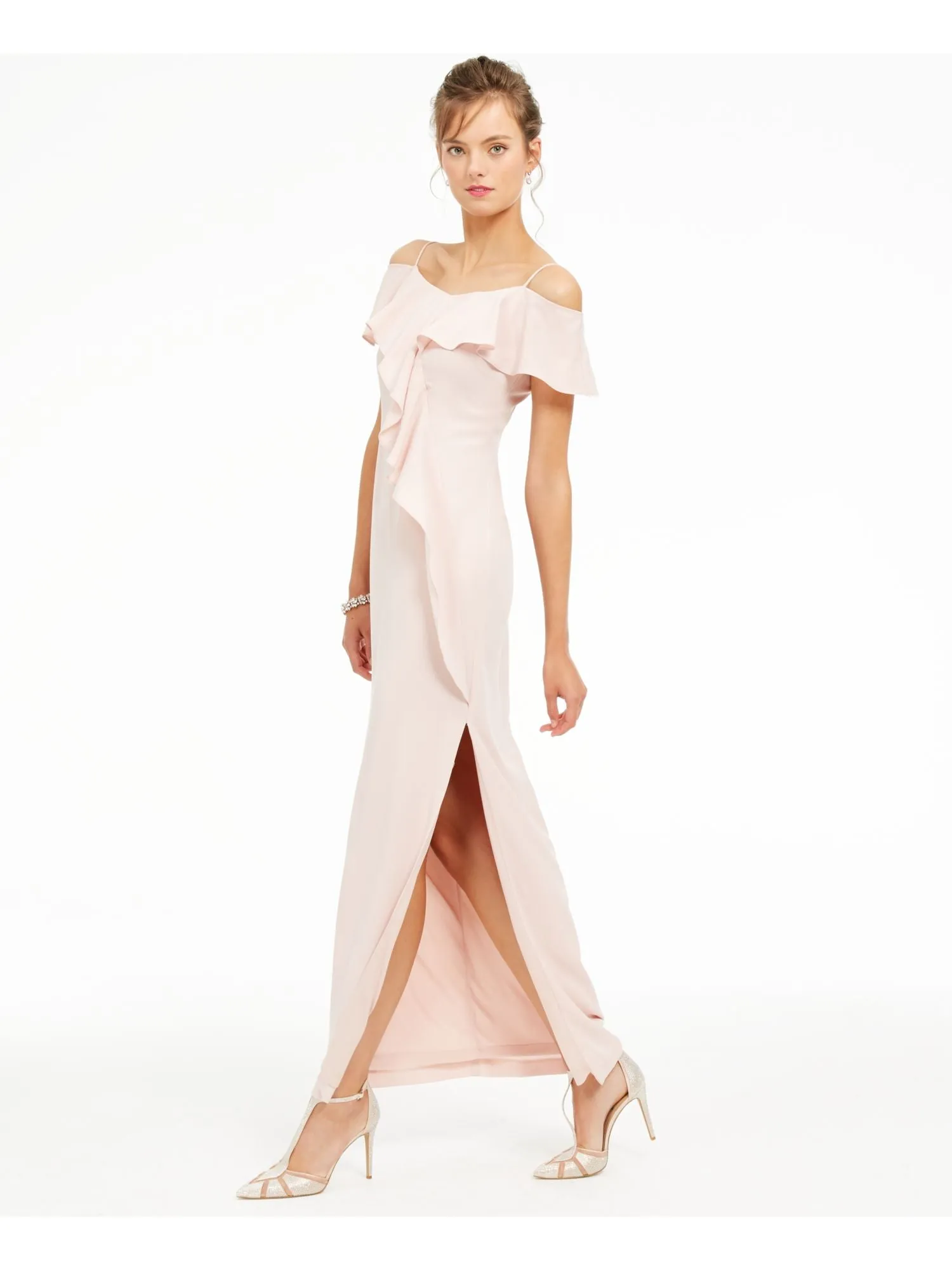 ADRIANNA PAPELL Womens Cold Shoulder Flutter Sleeve Scoop Neck Maxi Evening Gown Dress