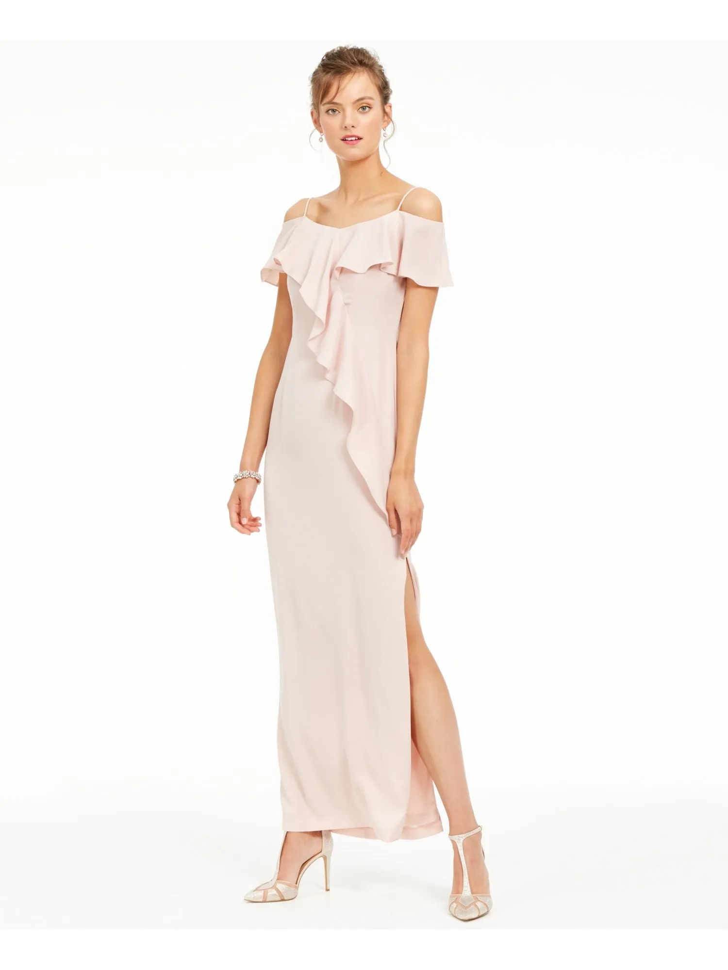 ADRIANNA PAPELL Womens Cold Shoulder Flutter Sleeve Scoop Neck Maxi Evening Gown Dress