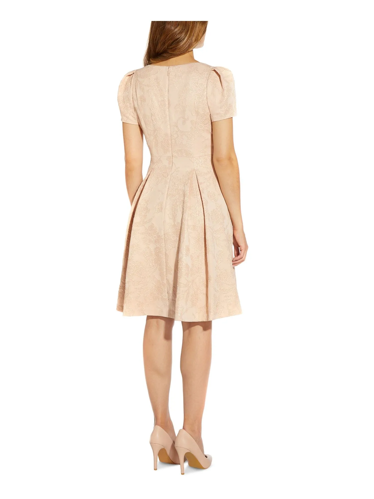ADRIANNA PAPELL Womens Pocketed Printed Short Sleeve V Neck Above The Knee Wear To Work Fit   Flare Dress