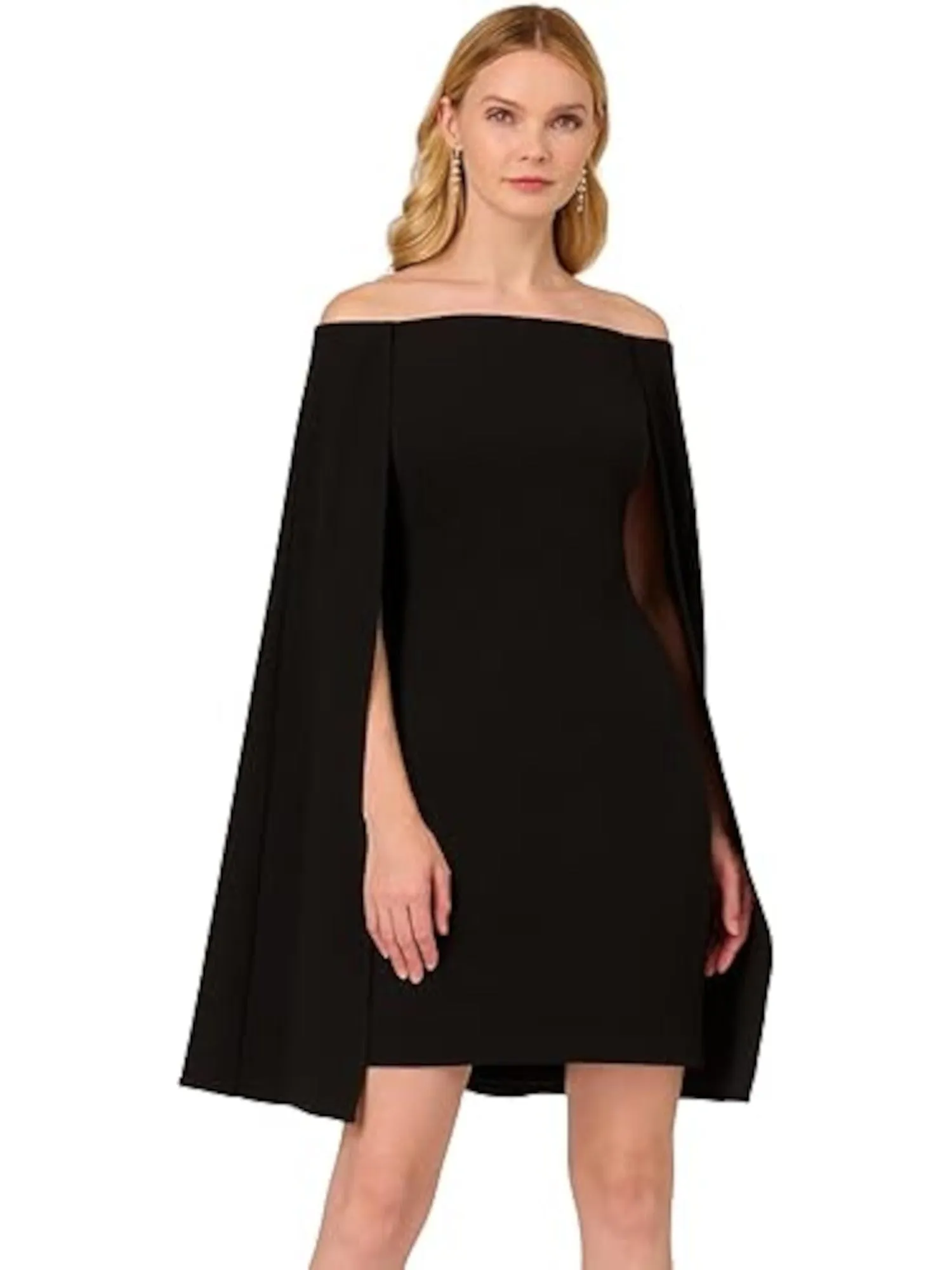 ADRIANNA PAPELL Womens Zippered Sleeveless Off Shoulder Above The Knee Party Sheath Dress