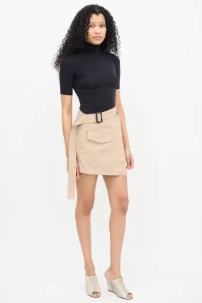 Beige Belted Wrap Skirt