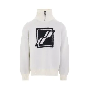 Black Square Logo Pile Knit Jumper in White