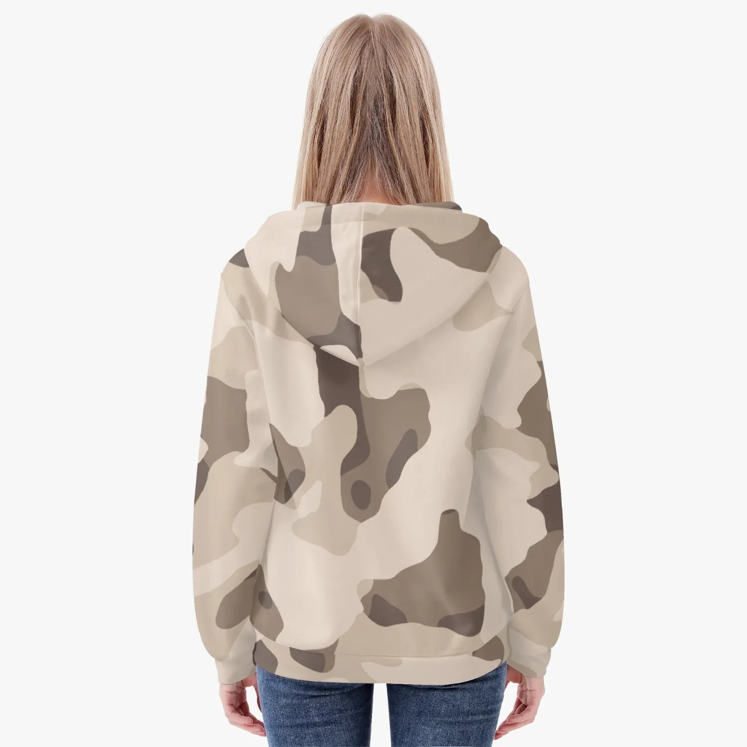 Brown Camouflage Women's Full Zip Up Hoodie