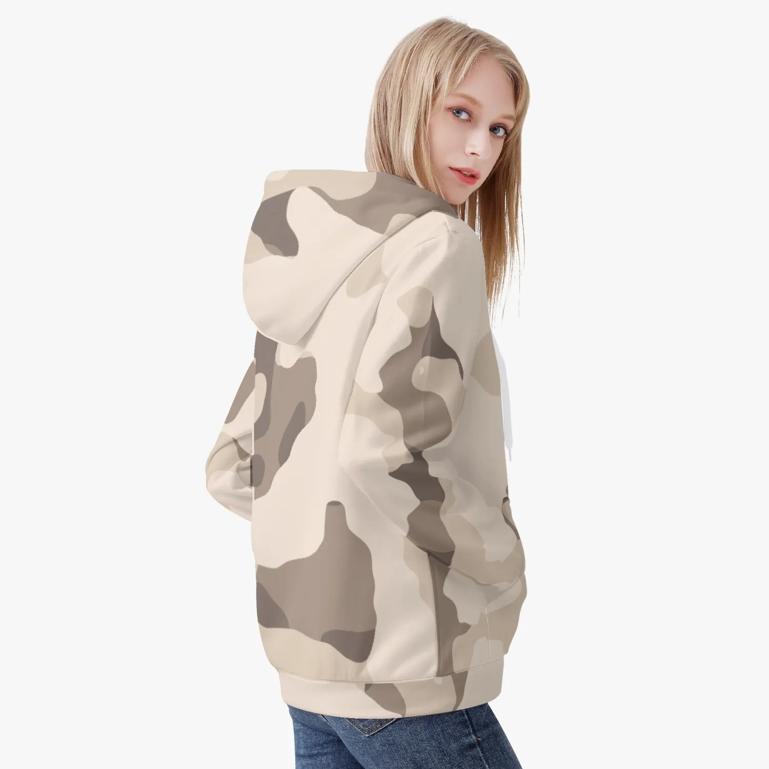 Brown Camouflage Women's Full Zip Up Hoodie