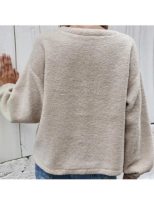 Button Down V Neck Cardigan Teddy Coat