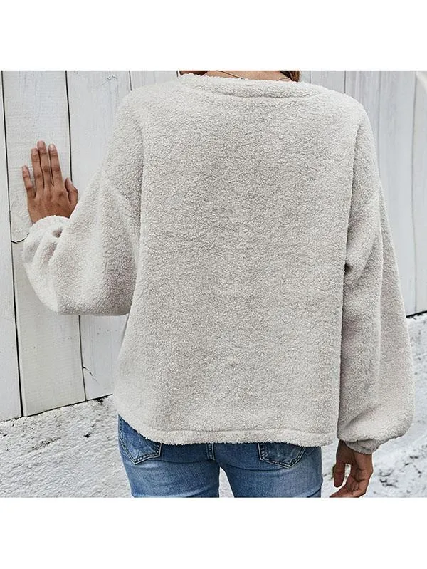 Button Down V Neck Cardigan Teddy Coat