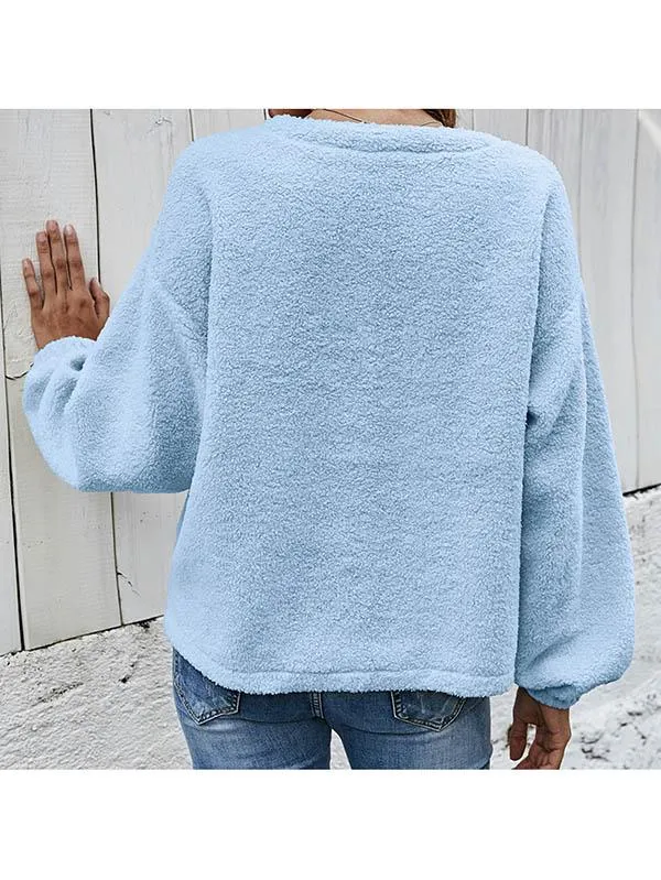 Button Down V Neck Cardigan Teddy Coat