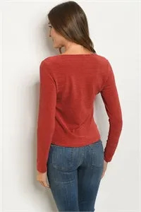 Call Me Cozy Knit Pullover Sweater (Brick)