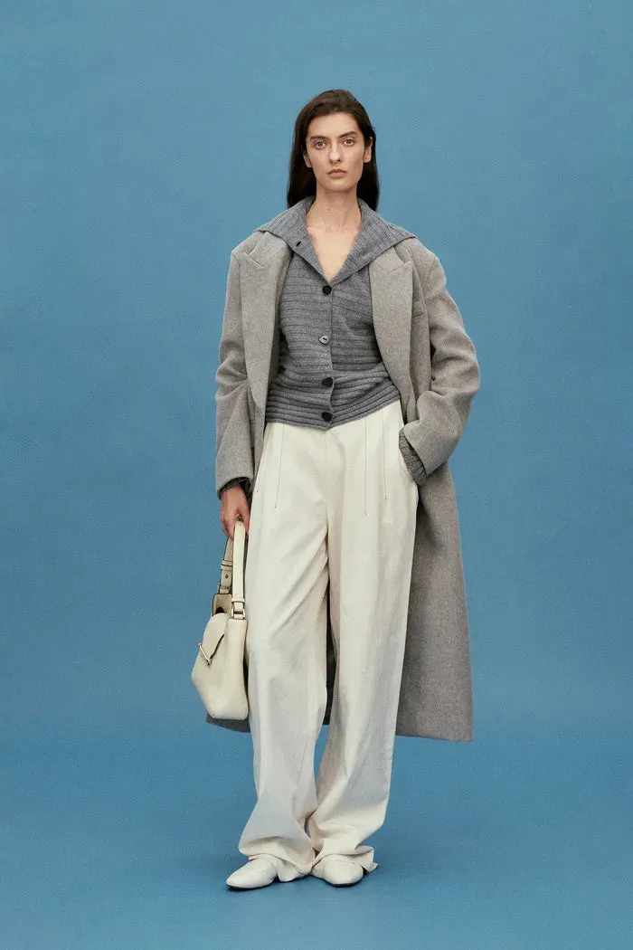 Charlotte Grey Turtleneck Cardigan in Merino Wool-Cashmere Rib Knit