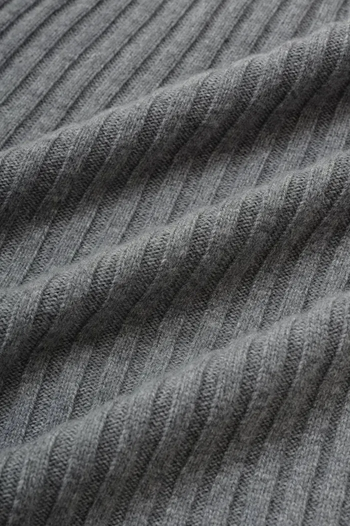 Charlotte Grey Turtleneck Cardigan in Merino Wool-Cashmere Rib Knit
