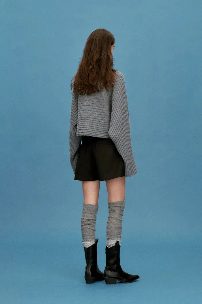 Charlotte Grey Turtleneck Cardigan in Merino Wool-Cashmere Rib Knit