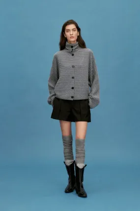 Charlotte Grey Turtleneck Cardigan in Merino Wool-Cashmere Rib Knit