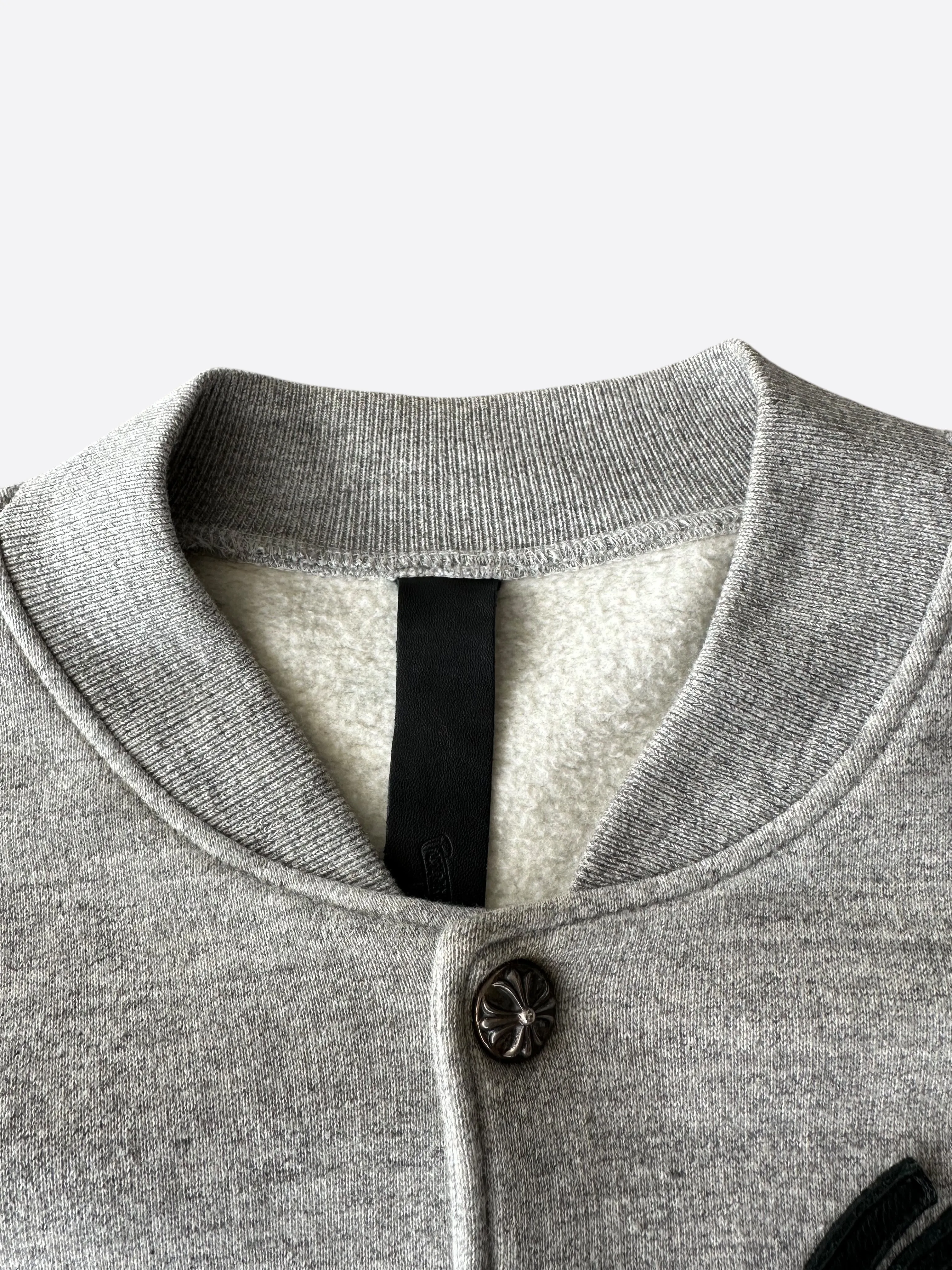 Chrome Hearts Grey & Black Leather Varsity Jacket