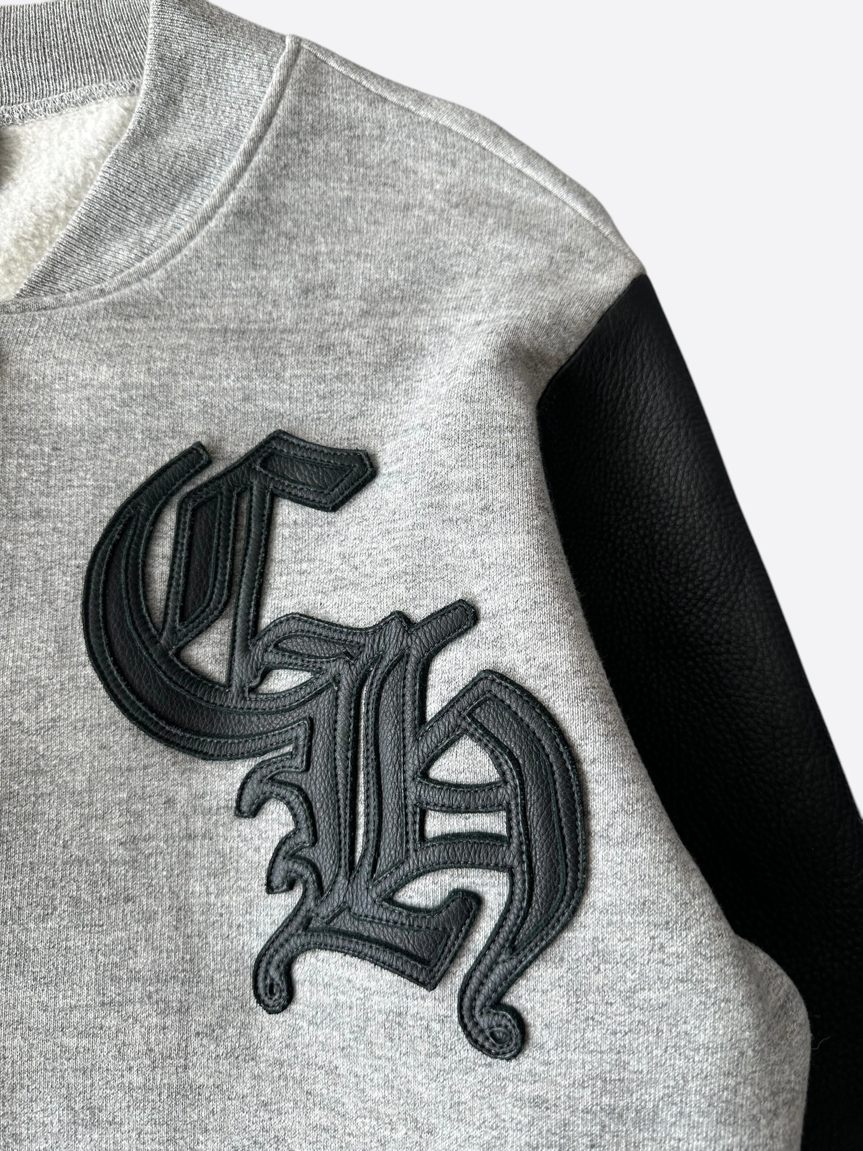 Chrome Hearts Grey & Black Leather Varsity Jacket