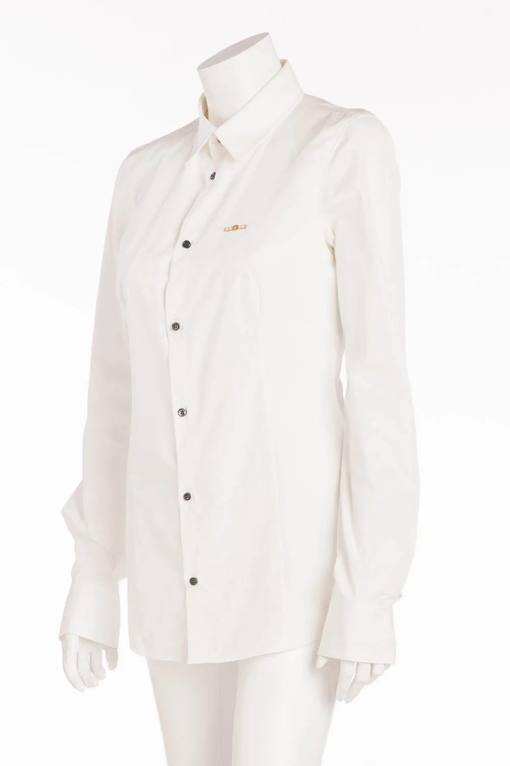 Dsquared2 - BN White Collared Long Sleeve Gold/Pearl Pin - IT 44