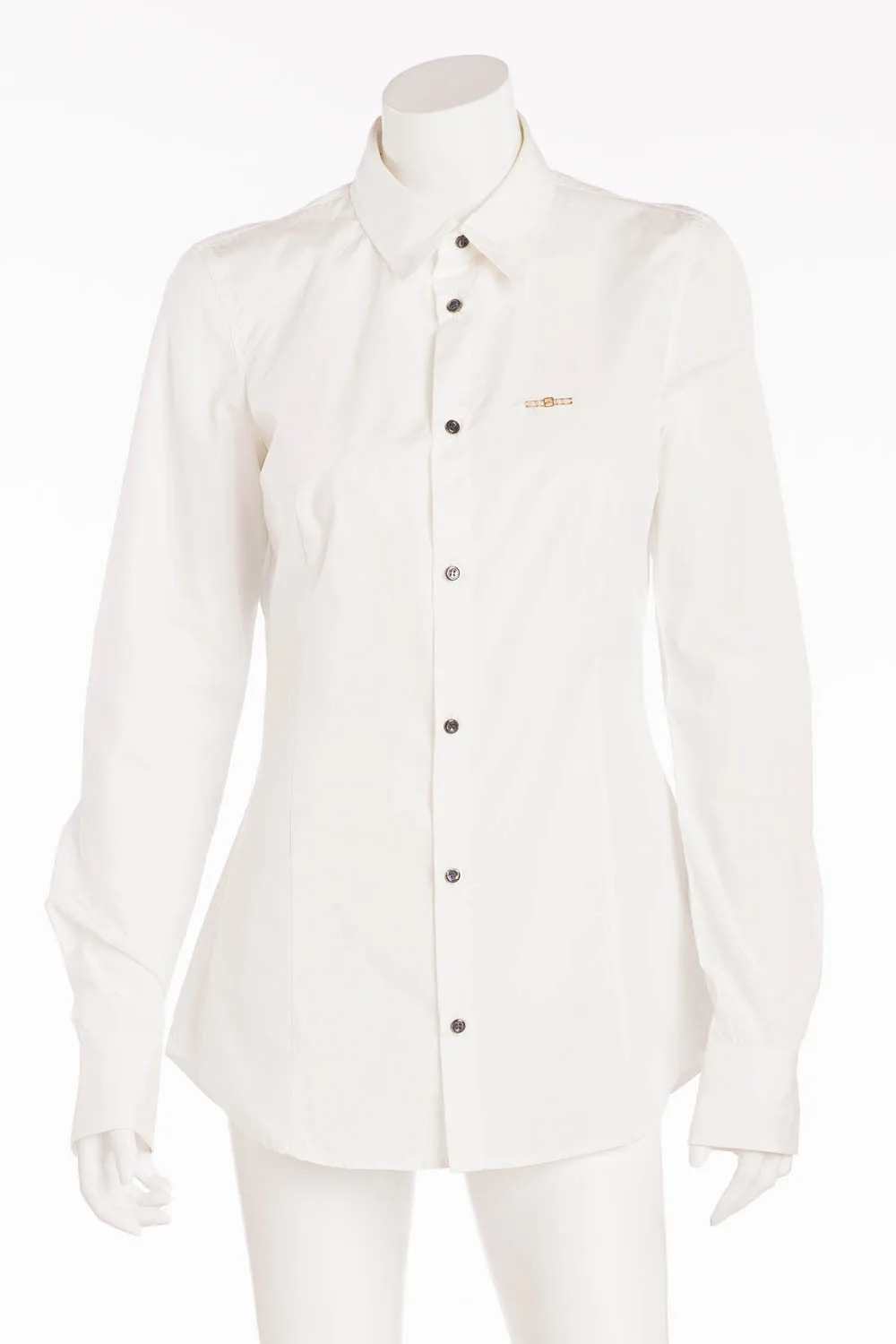 Dsquared2 - BN White Collared Long Sleeve Gold/Pearl Pin - IT 44