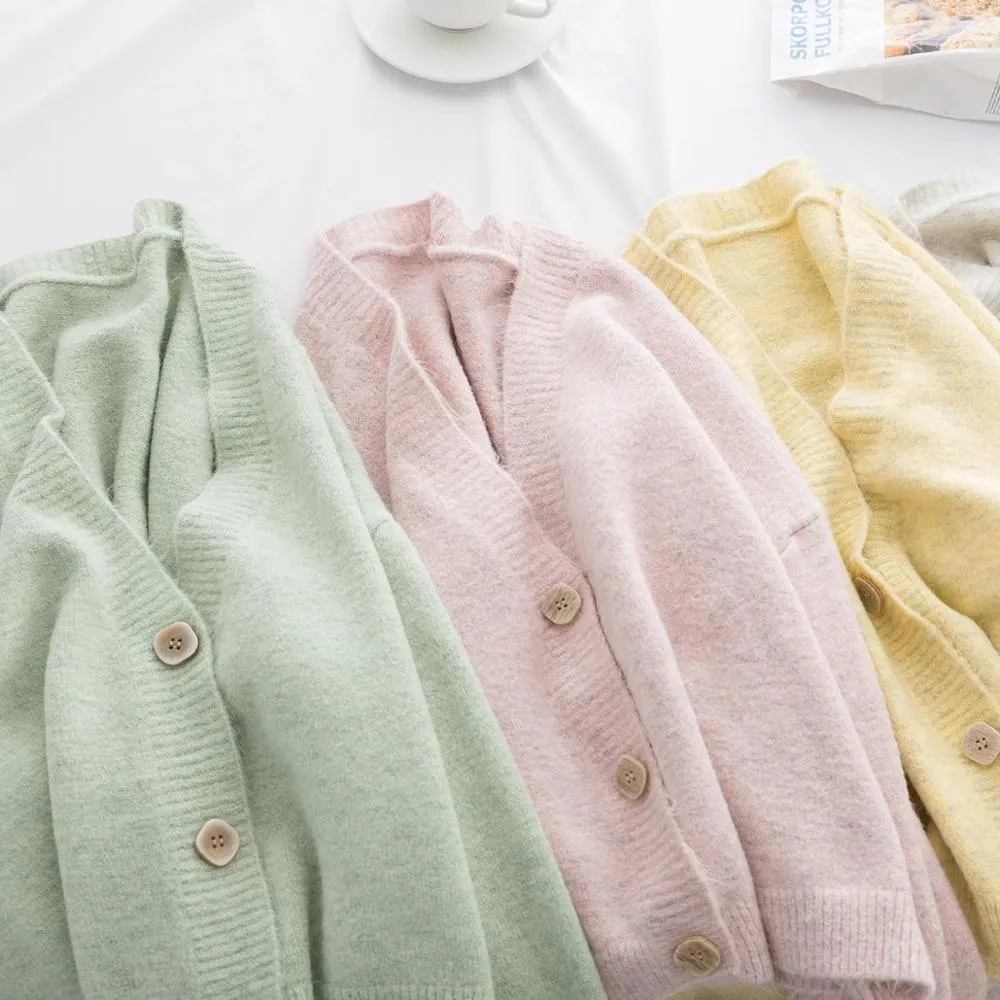 FashionSierra - Solid Cashmere Sweater Coat Chic Korean style Casual Cardigans