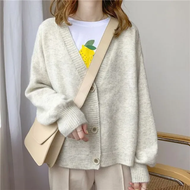 FashionSierra - Solid Cashmere Sweater Coat Chic Korean style Casual Cardigans