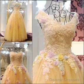 Floral Bridal Ball Gown,Gorgeous Wedding Dress,Handmade Dress  Long Prom Dress