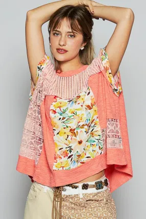 Floral Half Sleeve Knit Top