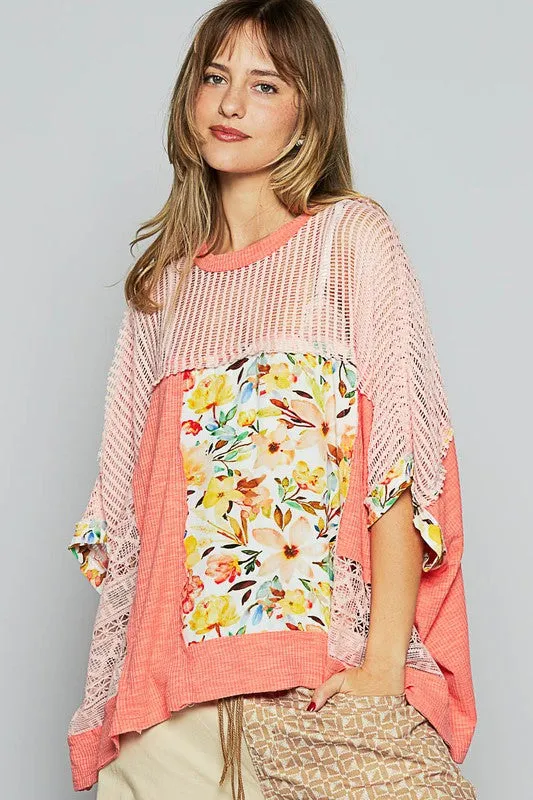 Floral Half Sleeve Knit Top