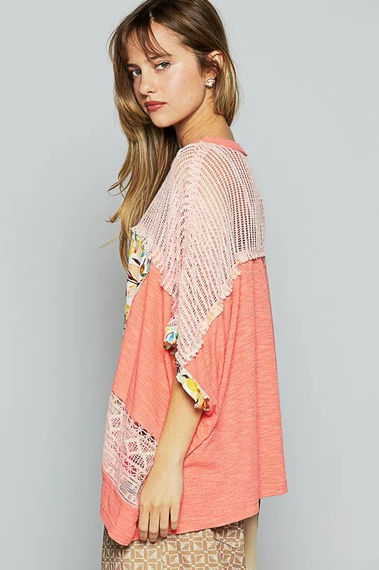 Floral Half Sleeve Knit Top