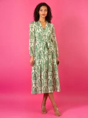 Floral Printed V-Neck Silk Dress