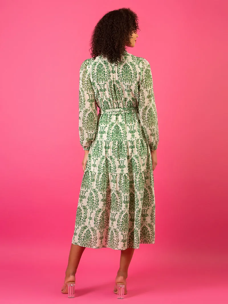Floral Printed V-Neck Silk Dress