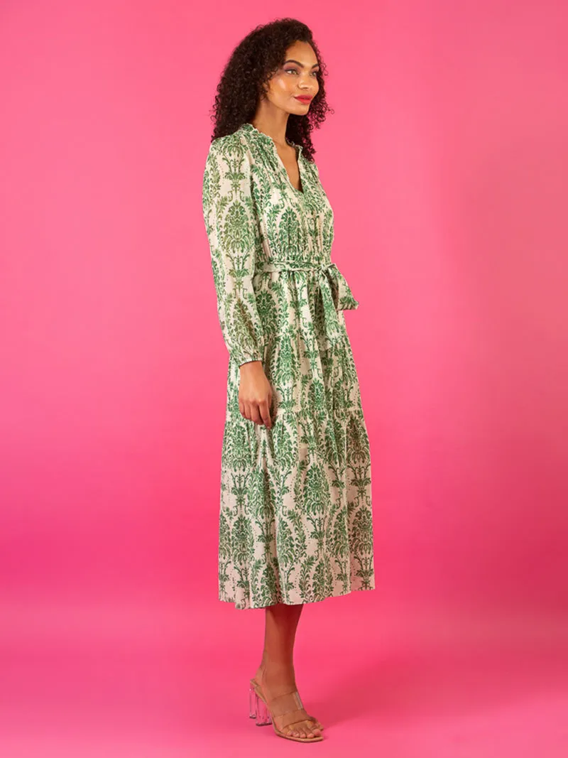 Floral Printed V-Neck Silk Dress