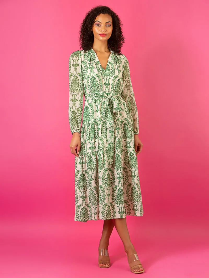 Floral Printed V-Neck Silk Dress
