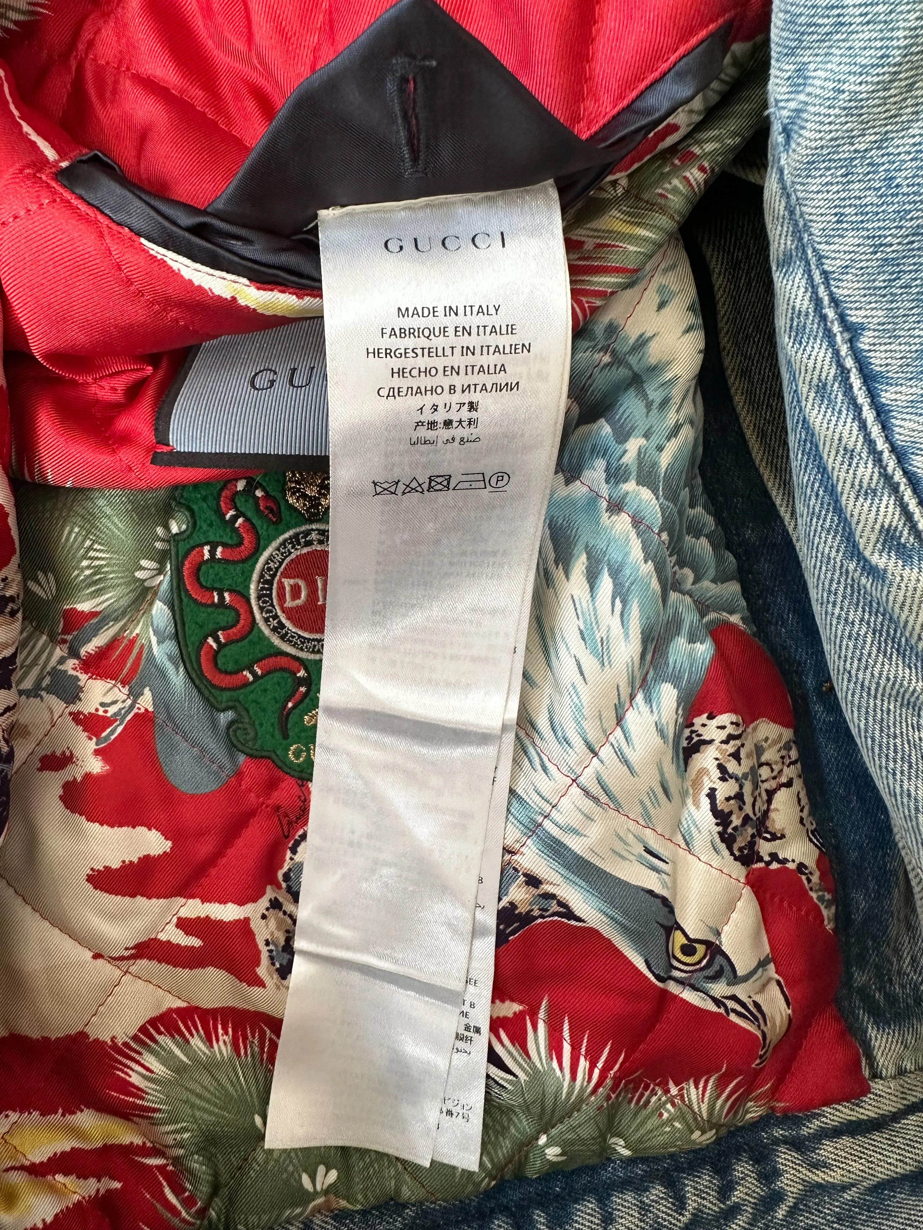 Gucci Blue DIY Custom Embroidered Patch Denim Jacket