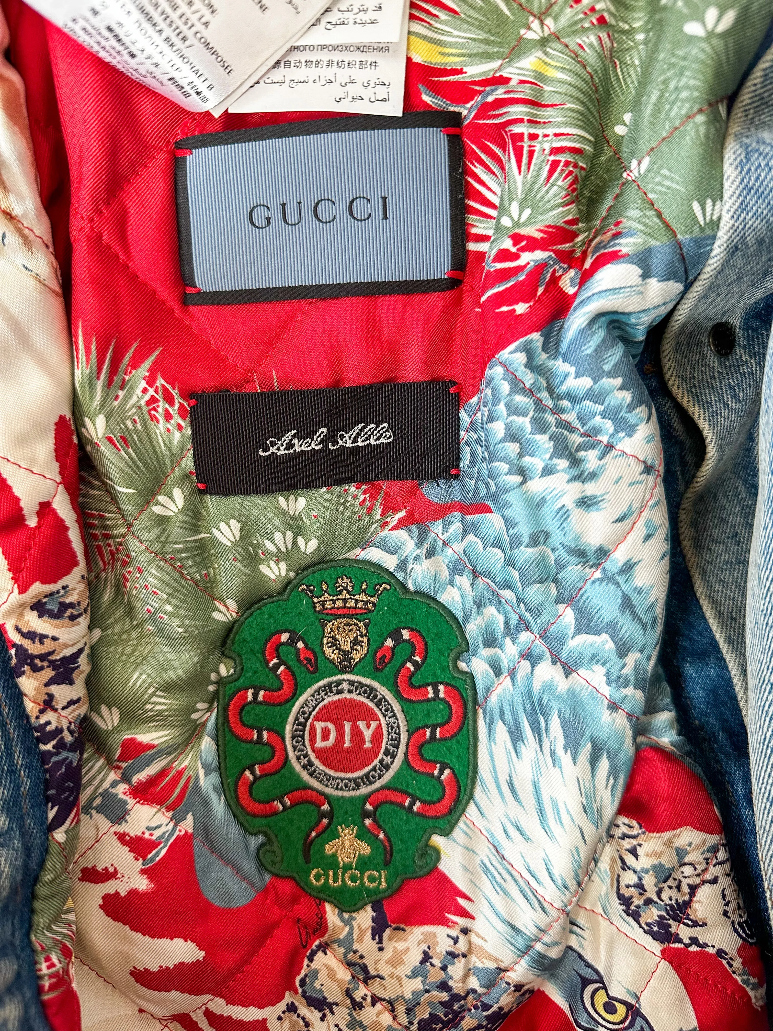 Gucci Blue DIY Custom Embroidered Patch Denim Jacket