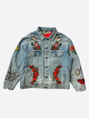 Gucci Blue DIY Custom Embroidered Patch Denim Jacket