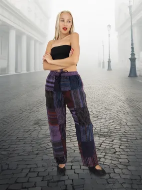 Handmade Casual Boho Cotton Patchwork Pants Size S/M-L/XL-XXL Purple