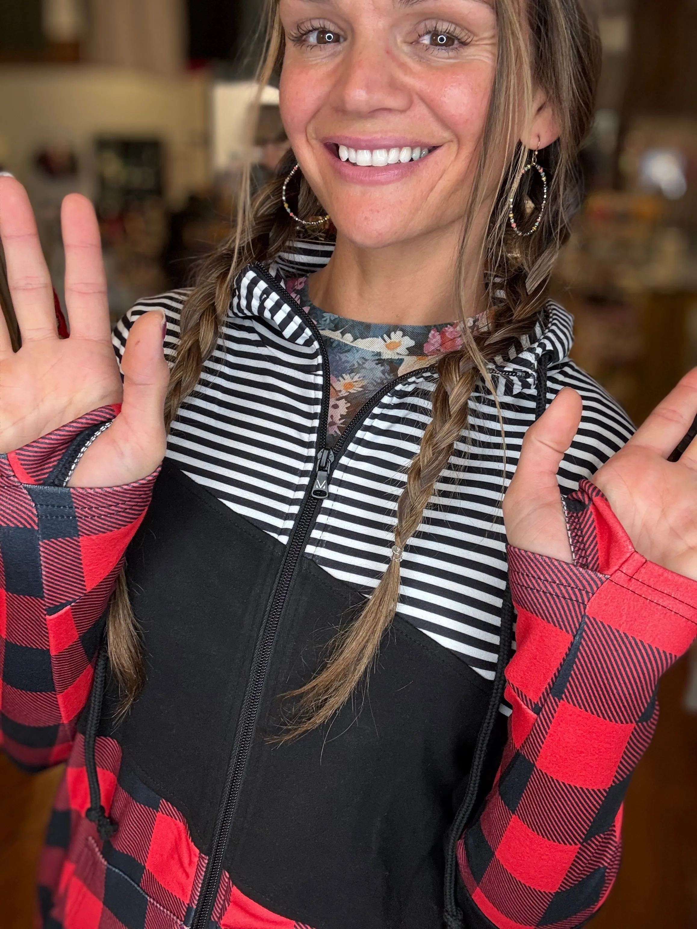 Jessa - Colorblock Fullzip - Plaid and Stripes