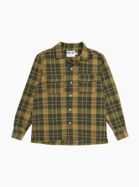 Long Sleeve Camp Collar Olive Plaid