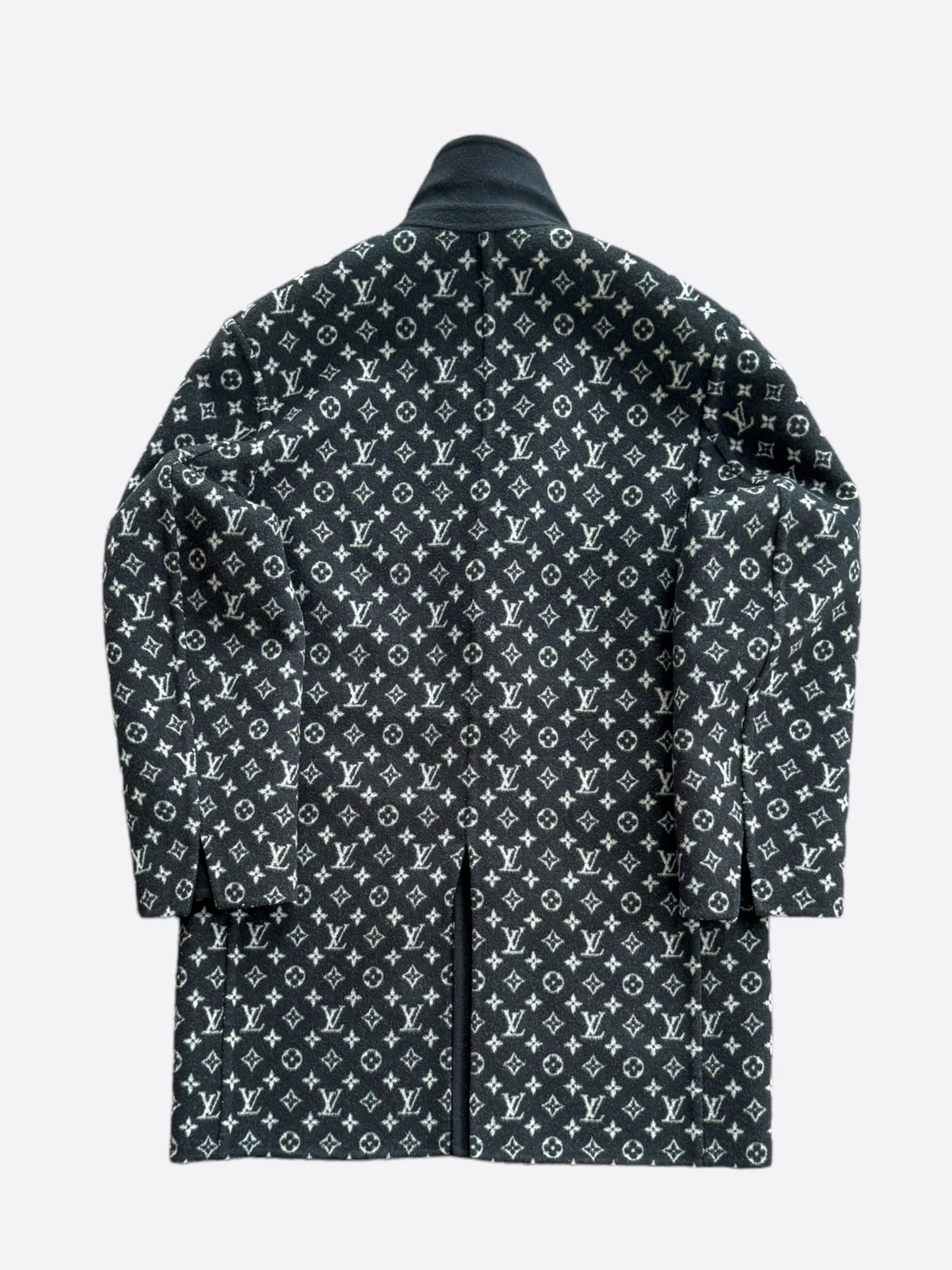 Louis Vuitton Black & Grey Monogram Reversible Wool Peacoat
