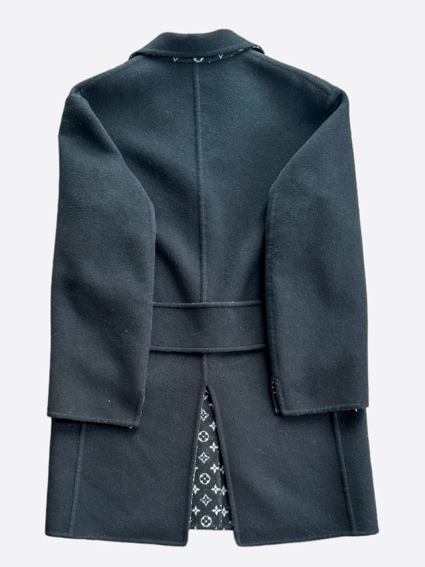 Louis Vuitton Black & Grey Monogram Reversible Wool Peacoat