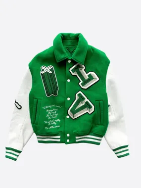 Louis Vuitton Green & White Varsity Leather Jacket