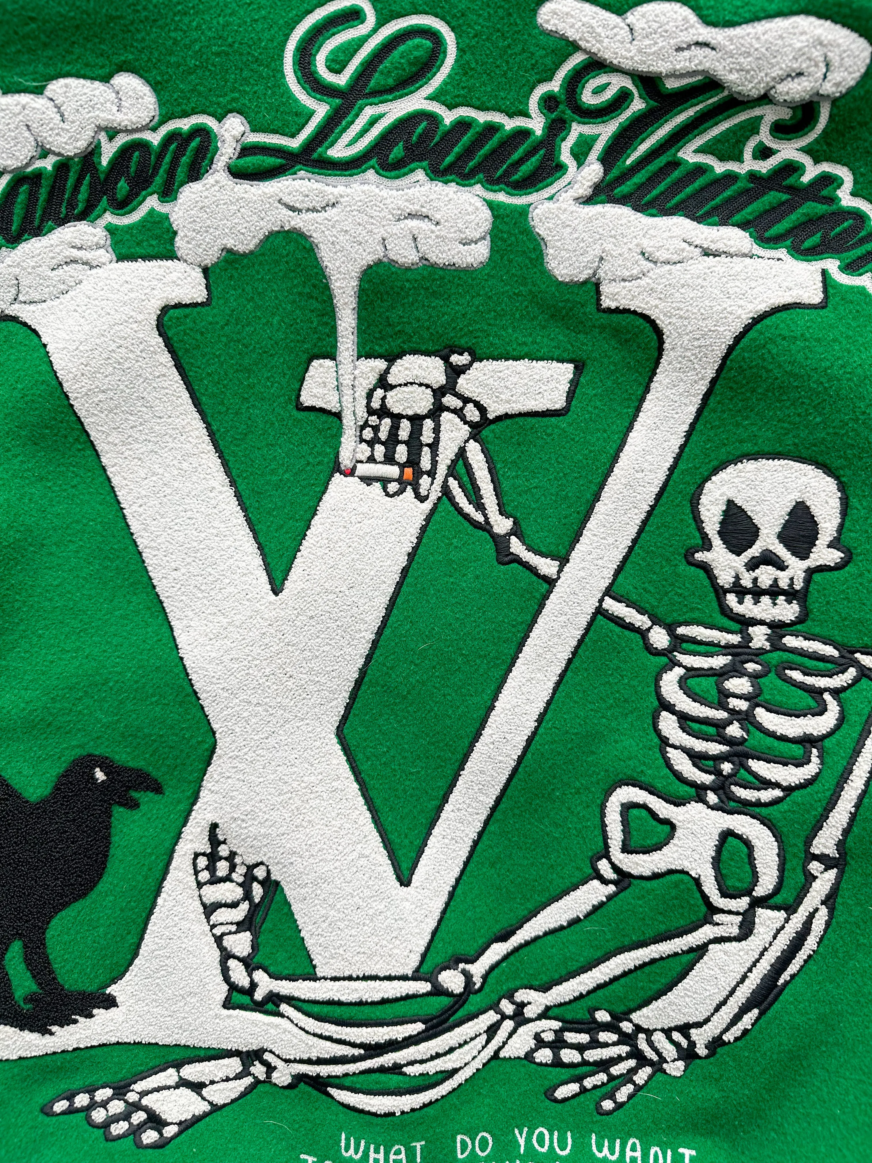 Louis Vuitton Green & White Varsity Leather Jacket