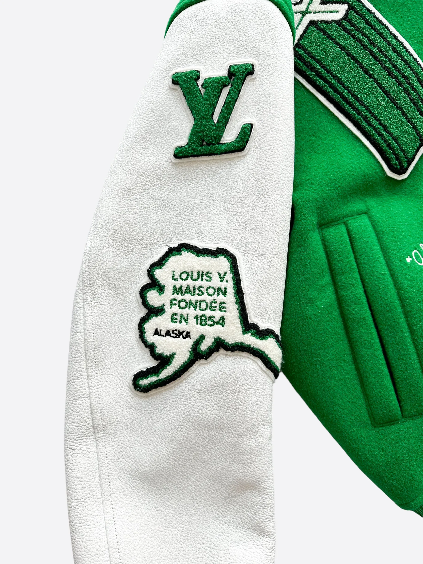 Louis Vuitton Green & White Varsity Leather Jacket
