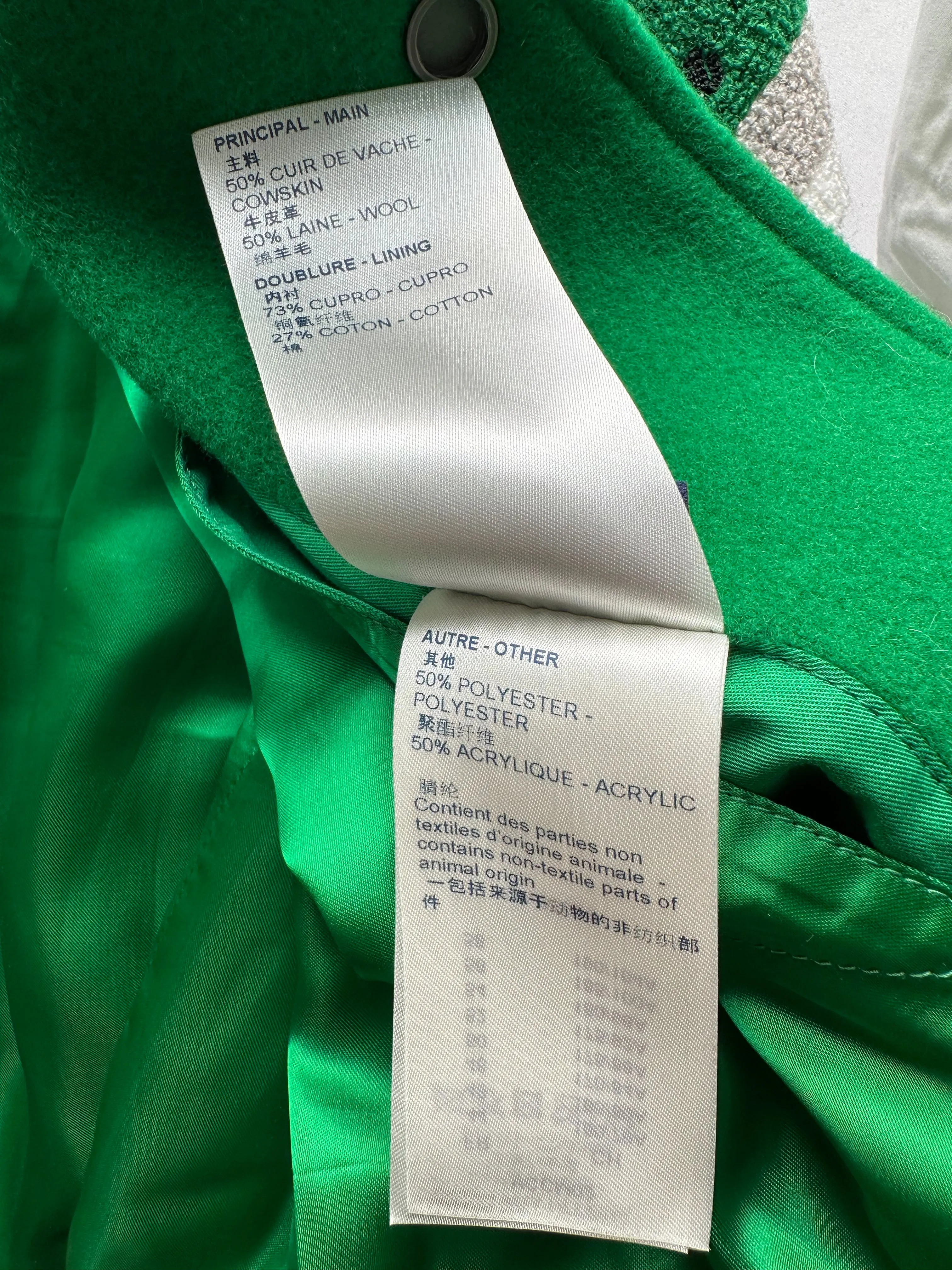 Louis Vuitton Green & White Varsity Leather Jacket