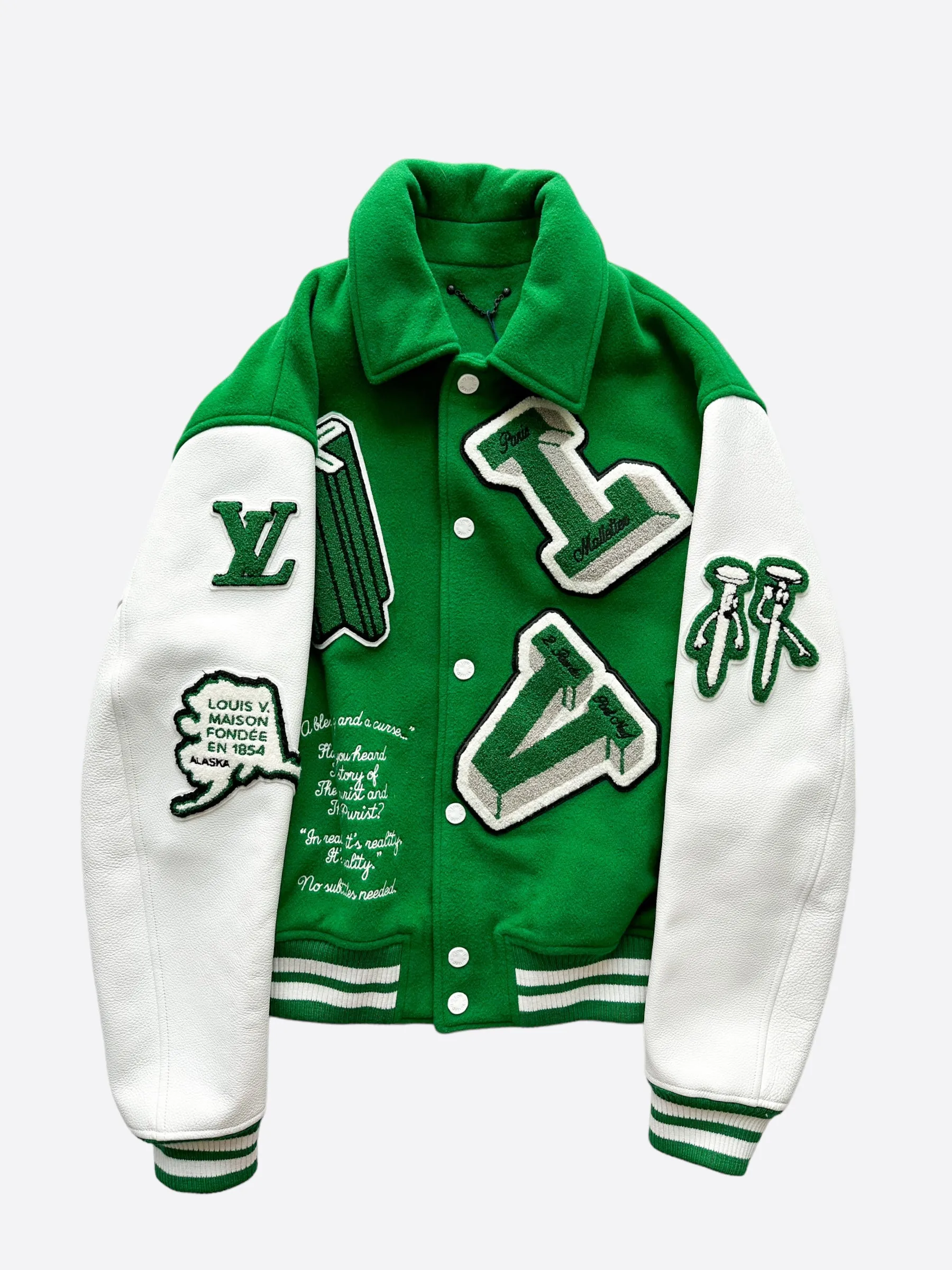 Louis Vuitton Green & White Varsity Leather Jacket