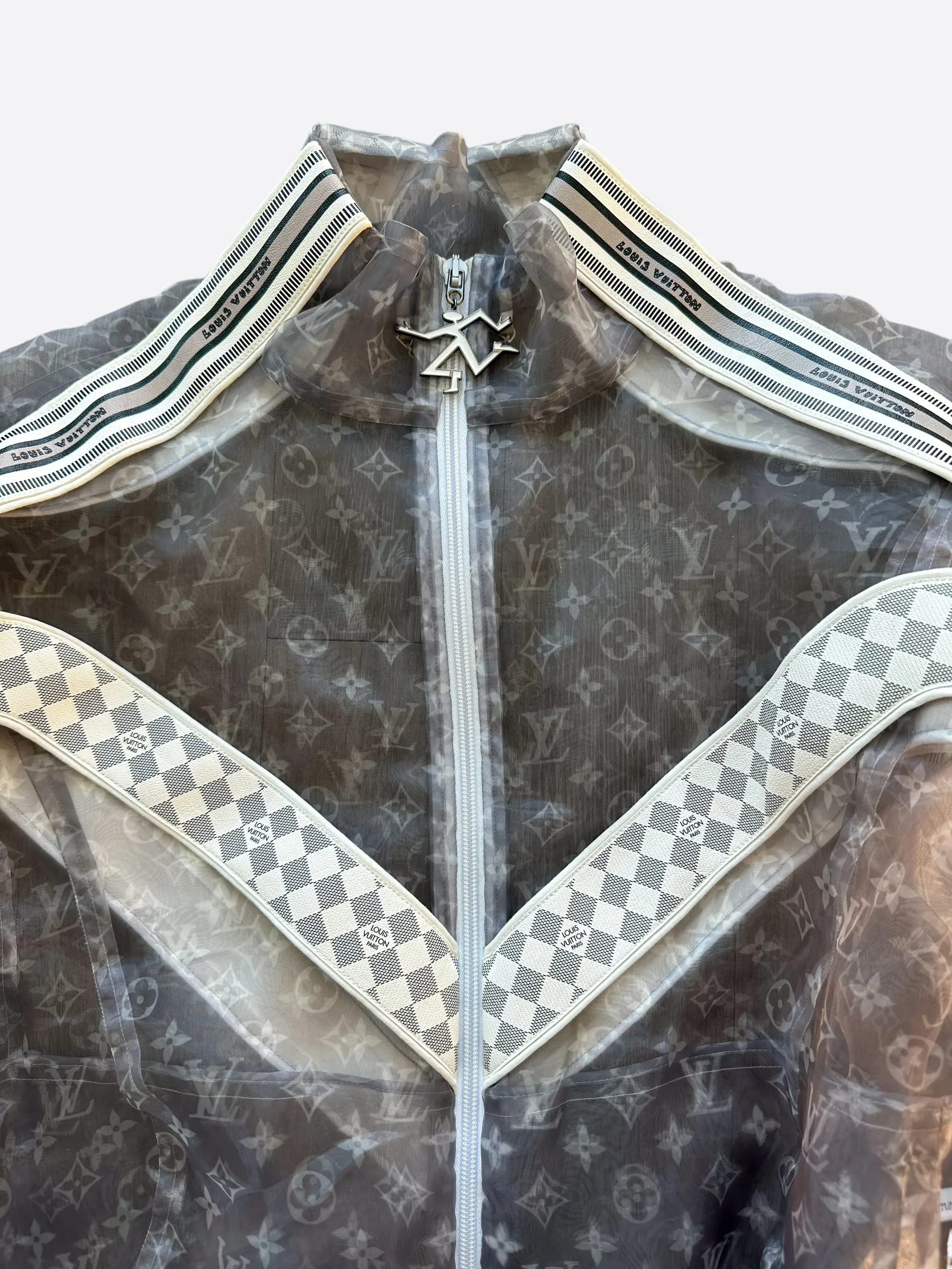 Louis Vuitton Grey Organza Monogram Mesh Track Jacket