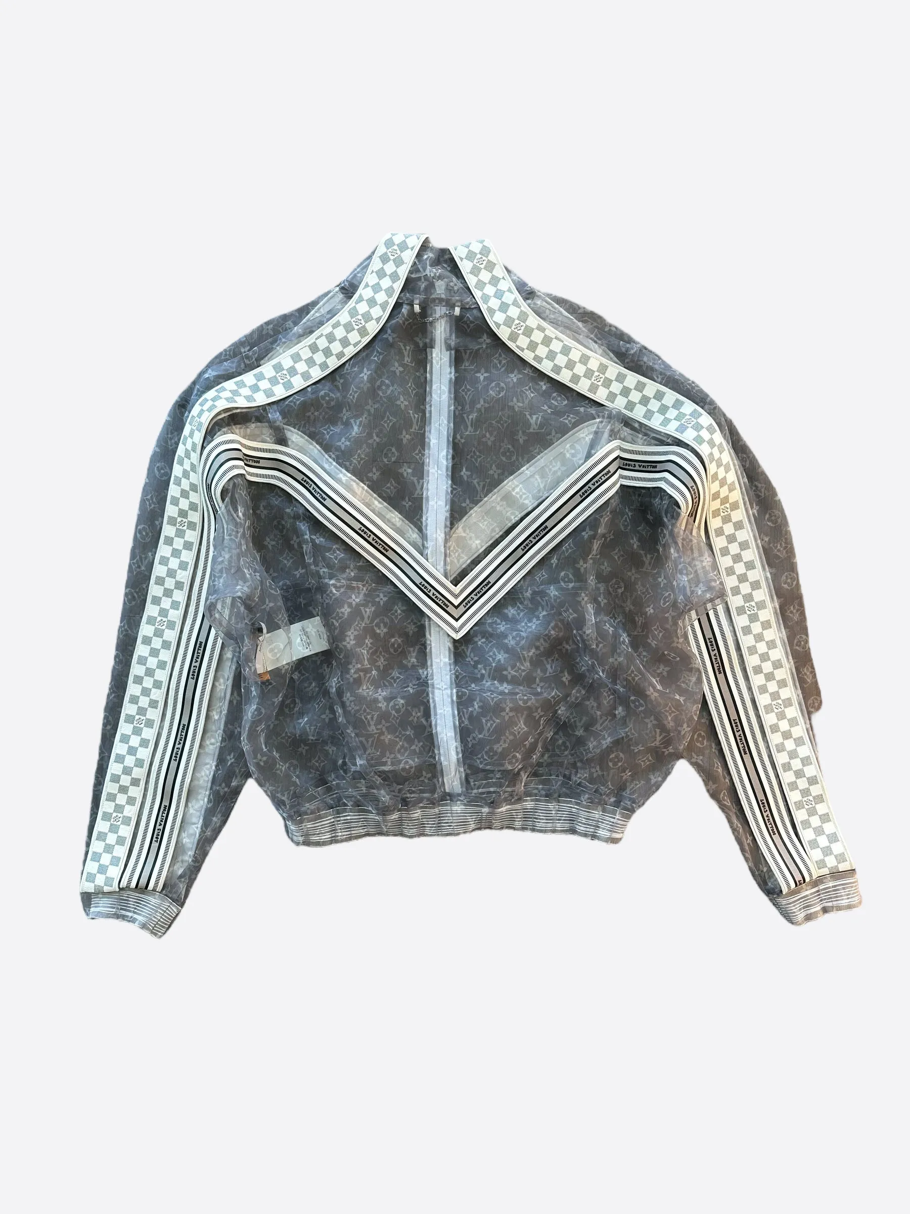 Louis Vuitton Grey Organza Monogram Mesh Track Jacket