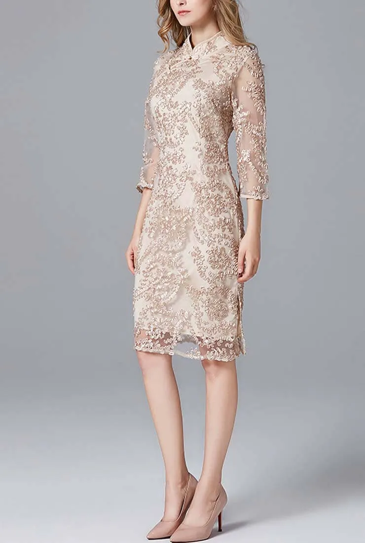 Plus Size Lace Embroidered Cheongsam Dress