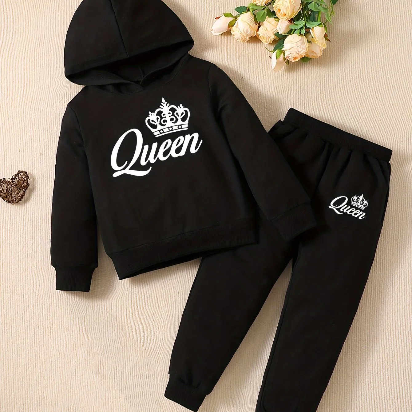 QUEEN & Crown Graphic Outfits Girls Hoodies   Jogger Pants