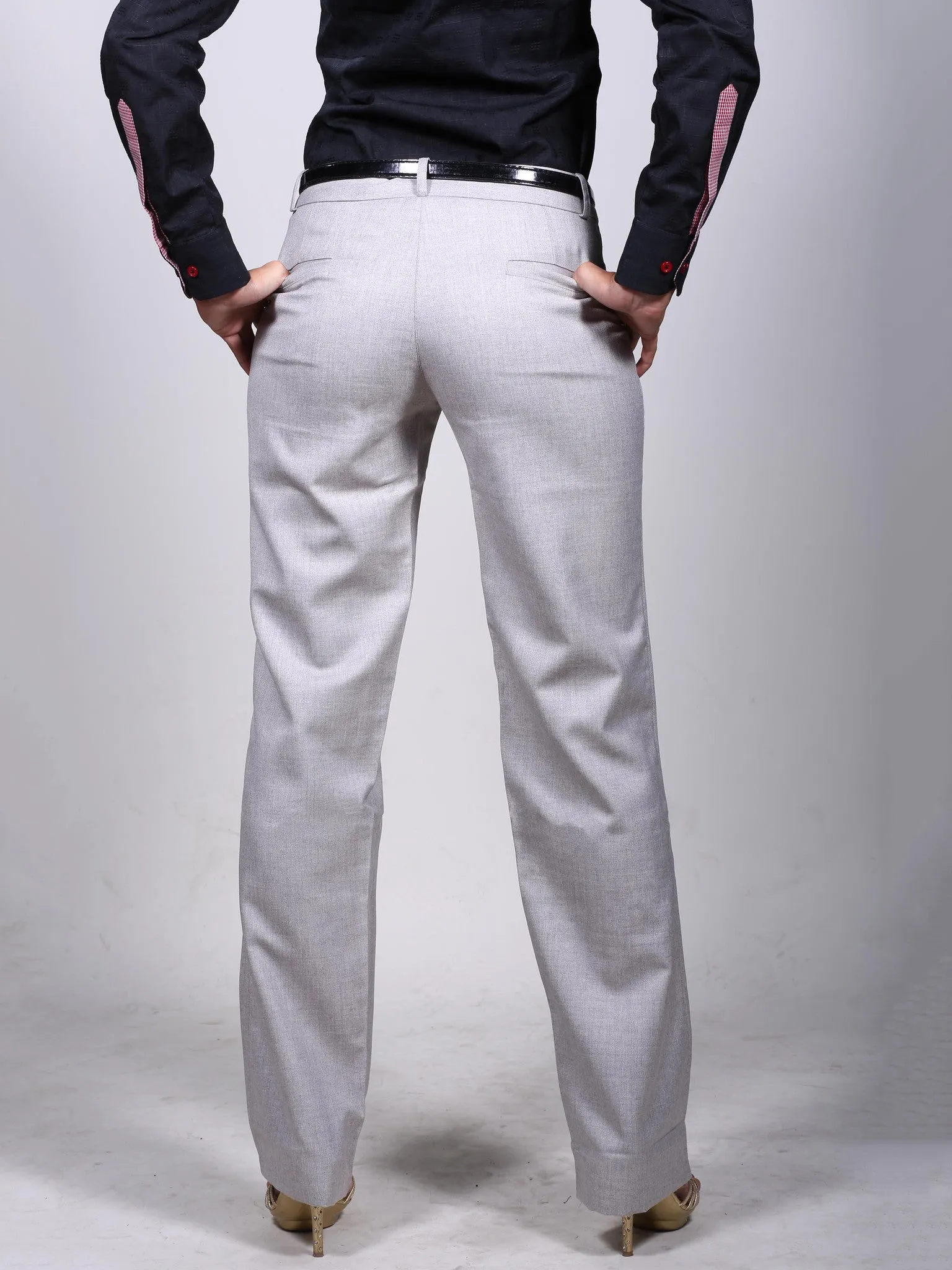 Relaxed Fit Just Below the Waist Bootcut Pant - Light Gray